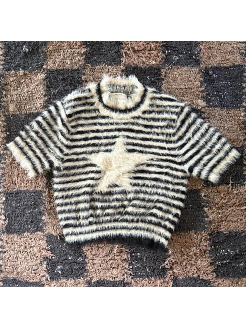 Kimchi Blue Star Fuzzy Knit Striped Crop Top